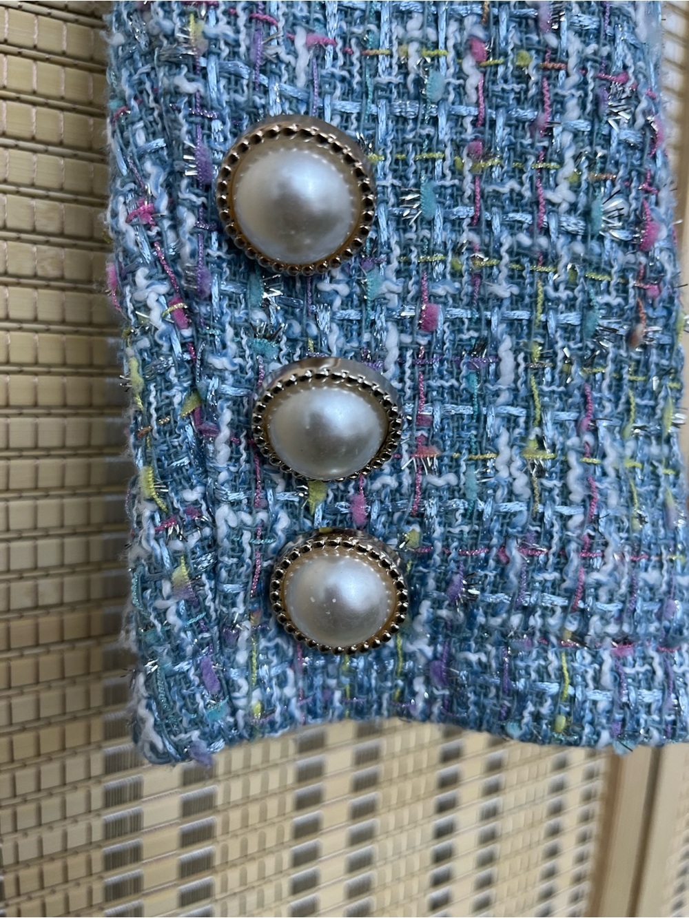 Sugar Thrillz Cropped Tweed Blazer in Blue Multi - Picture 7 of 8